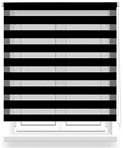 Estor Enrollable de Doble Capa Noche y Día 140x180cm (Ancho x Largo), Persiana Enrollbale para Ventana, Medida de la Tela 137x175cm(Negro)