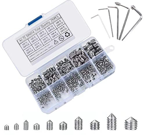 290 Pièces Vis Sans Tête Hexagonale Acier Inoxydable Allen Vis Pointeau Vis Pointe Conique Kit de Vis à Six Pans Creux pour Poignées de Porte Garage
