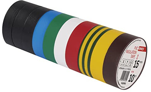 EMOS PVC-Isolierband Mix 10er Pack, 15mm x 10m, 0,13mm Bandstärke, selbstklebend, hohe Spannungsfestigkeit und Anwendungstemperaturbereich, UV-beständig, wasserdichte Verbindung, ohne Textilgewebe