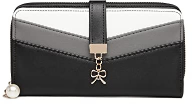 Miss Lulu Purse for Women Ladies Purse Wallet for Women V-Shape Colorblock Design, Black-1