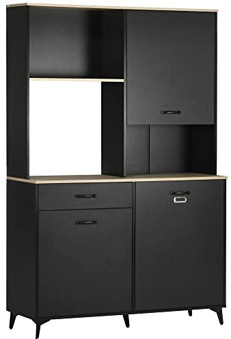 HOMCOM Buffet de Cuisine Armoire de Cuisine Buffet de Salle à Manger 3 niches Ouverts 3 placards avec Porte et 1 tiroir 119 x 41 x 180 cm Noir
