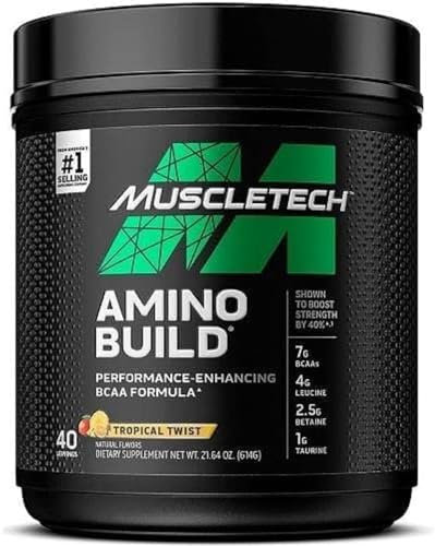 MuscleTech Aminobuild BCAA Pulver, Verzweigtkettige Aminosäuren (BCAA) Mit Elektrolytpulver, Zucker Frei, 5g BCAA, 40 Portionen, Tropischer Twist