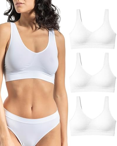 Risalti Sujetador Sin Aros Hombro Ancho 3 Pzs - Bralette Mujer en Microfibra, Top Bra Sin Costura y Etiquetas, Ropa Interior más Suaves Que el Sujetador Deportivo, Elástico - Made in Italy