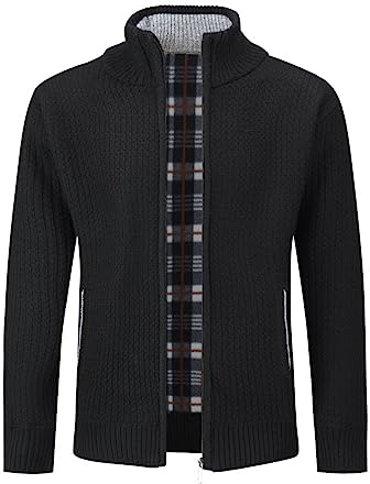 Allthemen Cárdigan de Hombre Cárdigan Grueso con Cremallera y Cuello Alto Punto de Invierno Pollover Negro M