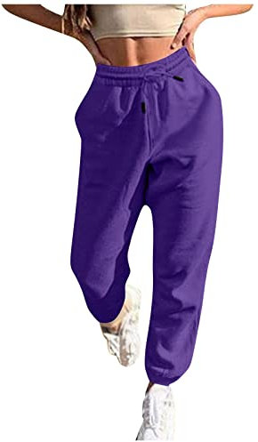 Azruma Reitleggings Damen Winter Leggings Damen Gefüttert Y2K Fashion Weiche Einfarbig Dehnbar High Waist Lang Schlupfhose Mit Kordelzug Lounge Baggy Pilates Jogger Hose Dicke Leggings(2-Purple,3XL)