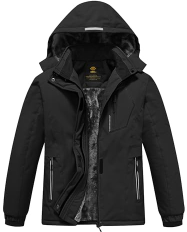 MoFiz Girl's Mountain Windproof Jacket Coat Snowboarding Outdoor Fleece Winter Hooded Black L