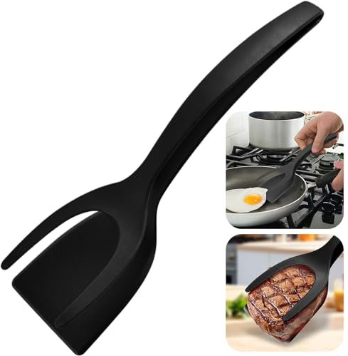 2 en 1 Spatule Antiadhésive en Silicone - Pince à Œufs Retournée et Grill pour Poisson, Burger, Crêpe - Outil de Cuisine