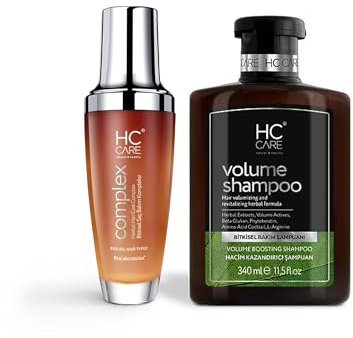 HC Care Shampoo und HC complex 100% Kräuter Haarpflege Lotion Set | 340 ml Shampoo + 100 ml Haarpflegelotion | Geschädigtes, Trockenes, Verdickendes (Volumen-Shampoo)