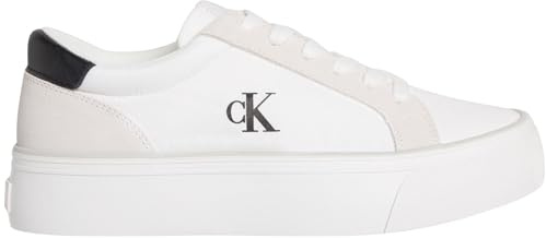 Calvin Klein Donna Sneakers Vulcanizzate Flatform Nylon Mix con Logo, Bianco (Bright White/Black), 36