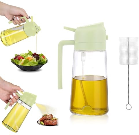 Oil Spray Bottle, 2 in 1 Oil Spray and Oil Container, 470ml/ 16oz Olive Oil Spray Bottle, Refillable Gadgets Accessories Widely Used for Air Fryer,Baking,Grilling,Kitchen Salad