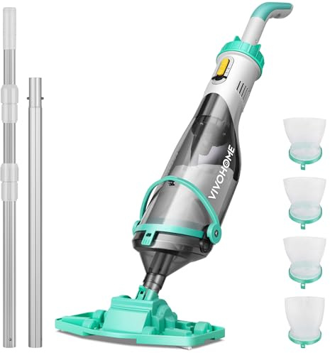 VIVOHOME Aspirapolvere per Piscina Senza Fili con Aste Telescopiche 278cm Aspirazione 18,5 GPM Autonomia 60 Minuti Pulitore Portatile Ricaricabile con Indicatore di Batteria per Piscine