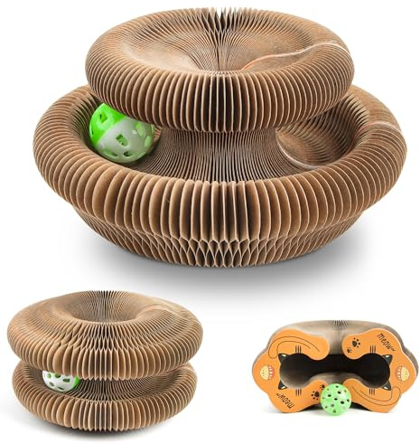 Gofady Griffoir pour Chat Carton avec Cloche - Jouet Interactif Pliable et Transformable, Grattoir Chat à Formes Multiples, Griffoire à Chats pour Stimuler l'Instinct Naturel
