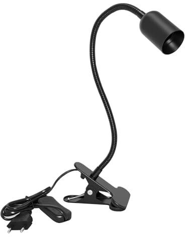 Sudnsadaks Lampenfassung E27, Klemmlampe mit Stecker und 120 cm Kabel, 360° Verstellbarer Schwanenhals, Klemmleuchte mit Schalter für Tiere, Wachsende Pflanze, Tischlampe, Schwarz (Ohne Glühbirne)