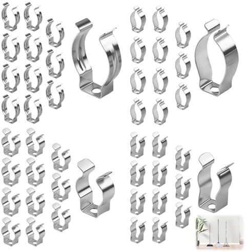 48PCS Assorted Various Size Metal Terry Spring Clips Garden Tool Storage Walls Clip Stainless Wall Mounted Hanging Tidy Hook Heavy Duty Tool Hooks Holder for Garage Sheds Yards Cupboards Broom Brushe