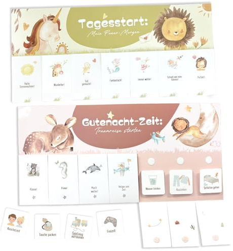 Agenda de routine et journalier pour enfants, 2 tableaux pour routine matin et soir avec 30 cartes (3,5 x 3,5 cm), planificateur hebdomadaire ludique pour enfants