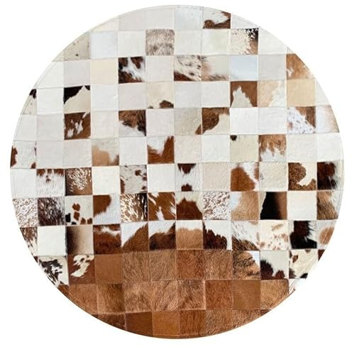 Tappeto patchwork in pelle di mucca, morbido tappeto rotondo in pelle di mucca, fatto a mano, ipoallergenico, for la cameretta dei bambini, tappeto minimalista in pelliccia, grande tappeto in pelle di