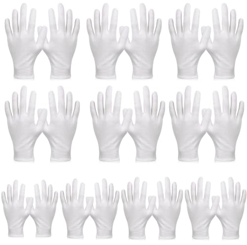 20 Pcs 100% Cotton Gloves, 10 Pairs Etiquette Hosting White Cotton Gloves, Stretchable Hand Care Eczema & Dry Hands, Moisturizing Caring Sleep & Spa Treatment for Party Wedding Care Cleaning