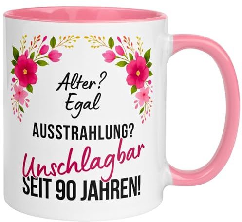 Geschenk zum 90 Geburtstag Frau | Ausstrahlung? Unschlagbar seit 90 Jahren | Geschenk Tasse zum 90. Geburtstag mit Spruch | 90ter Geburtstagstasse | Geburtstagsgeschenk für Frauen | Made in Germany