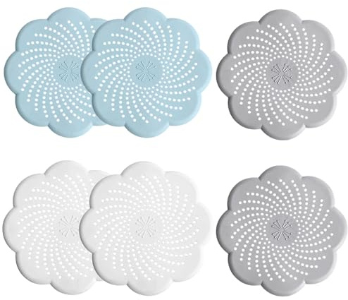 6 Pezzi Filtro Lavello Silicone, Raccogli Capelli Doccia con Diametro di 14.4 cm, Riutilizzabile, Previene L'intasamento Dello Scarico, Adatto per Bagno, Doccia e Cucina (Grigio + Blu + Bianco)