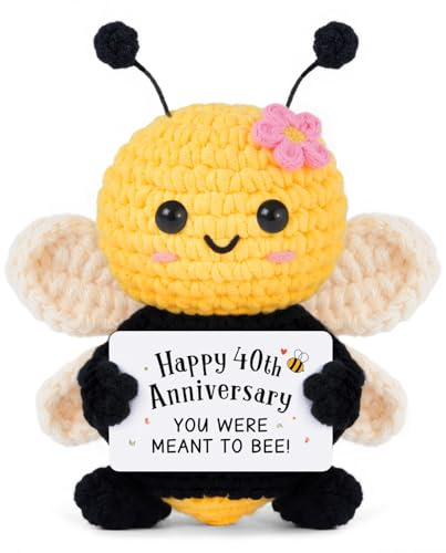 Gleevara Ruby Wedding Anniversary Adorable Gift for Her, 40th Wedding Anniversary Romantic Gift - Handmade Crochet Cute Bee, Emotional Support Crochet Valentines Gifts Decoration for Her