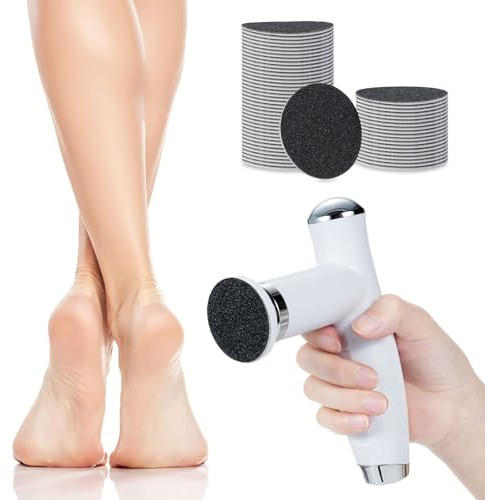 Aumotop Removedor Eléctrico de Callos para Pies, Herramienta Eficaz para el Cuidado de los Pies, Lisos y Suaves, con 60 Discos Papel Lija Repuesto Uso Doméstico