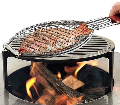 Lunaobrik Cesta de parrilla de barbacoa de acero inoxidable,Cesta portátil para parrilla de pescado con mango resistente | Perfecto para verduras, camarones, accesorios de barbacoa