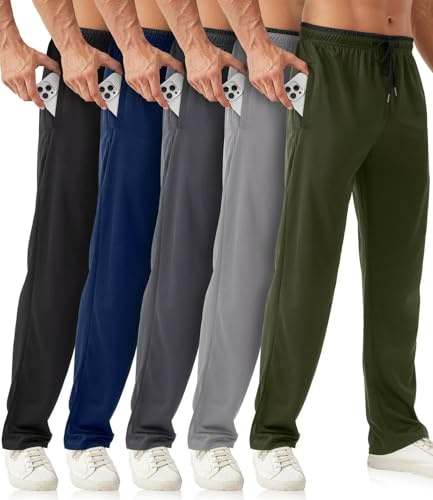 OZYJD 5 Pack Mens Joggers Bottoms with Zipper Pockets - Tracksuit Bottoms Men Open Bottom Mesh, Joggers for Men UK Athletic Sweatpants Mens for Running Workout Pants