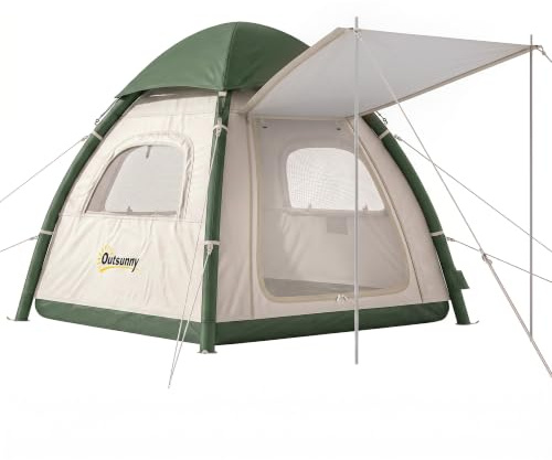 Outsunny Inflatable Camping Tent Rainfly 2-3 Man 3000mm Waterproof | Blow Up Dome Tent, 3000mm Waterproof Air Tents, 190cm High Headroom, Quick Inflate Safety Pump, Carry Bag