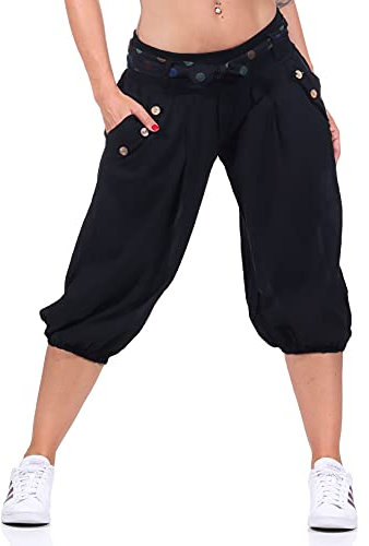 Malito - Kurze Haremshose Damen - Unisize Pumphose aus Baumwolle - Leichte Stoffhose - Sommerhose für warme Tage - Dünne Aladinhose für Frauen 3416 (Schwarz)