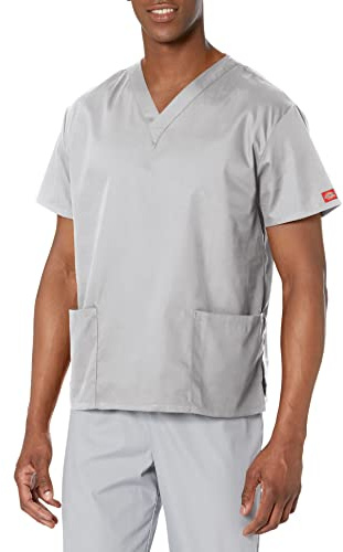 Dickies Signature V-Neck Scrubs Shirt Maglietta del Camice Medico, Grigio, M Uomo