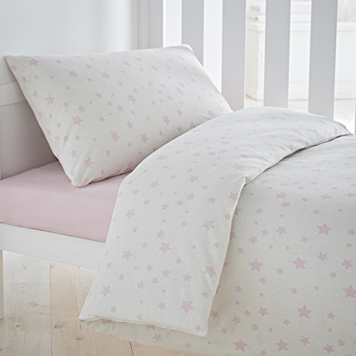 Silentnight Safe Nights Cot Bed Duvet Set - Breathable 100% Cotton Jersey - Super Soft Kind to Skin - Duvet Cover & Pillowcase for Toodler Child Junior Quilt - 150x120cm - Hypoallergenic, Pink Stars