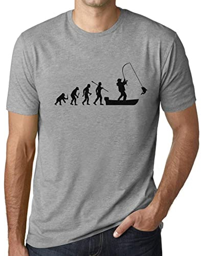 Homme Tee-Shirt L'Évolution du Pêcheur – Evolution of The Fisherman – T-Shirt Graphique Éco-Responsable Vintage Cadeau Nouveauté Gris Chiné XXL