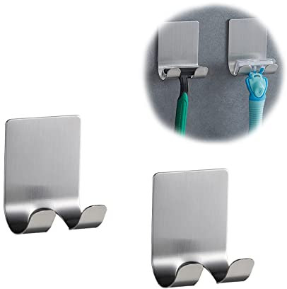 FuninCrea Rasiererhalter, 2er-Pack Rasierer-Halter für die Dusche, Mehrzweck selbstklebender Edelstahl Mehrzweckhaken für Rasierer, Handtuch, Küchen und Badezimmer (Grau)