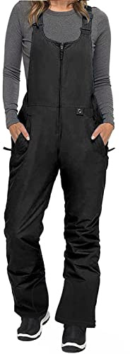 RTGSE Women's Waterproof Ski Snow Bibs Overalls Baggy Sleeveless Overall Long Sonw Bib Pants Essential Insulated Ski Pants, Negro , M