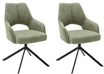 Robas Lund Esszimmerstühle 2er Set, 180°drehbar mit Nivellierung, Belastbar bis 120 kg, Stuhl mit Stoffbezug Olive