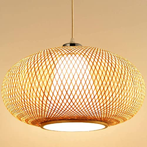 Bambus Pendelleuchte,Vintage Rattan Lampenschirm geflochten,1 Flammige Hängelampe,E27 Boho Geflochtene Lampe,Rattan Pendelleuchte Schatten, Wohnzimmerlampe hängend (35cm)