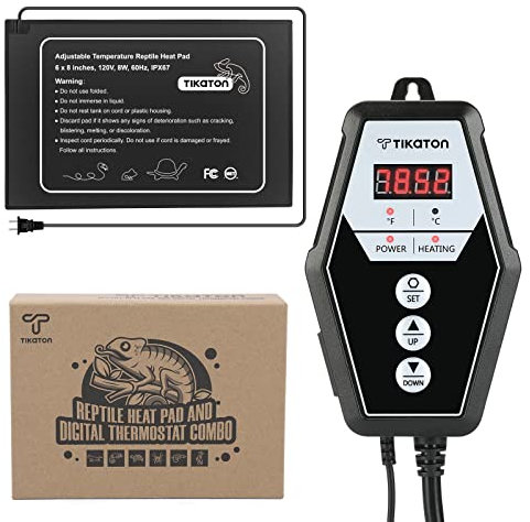 Tikaton Reptile Heating Pad and Digital Thermostat Combo Set, Under Tank Heater for 10-20gal/30-40gal Tank, Terrarium Heat Mat for Turtle/Snake/Lizard/Frog/Spider/Plant Box