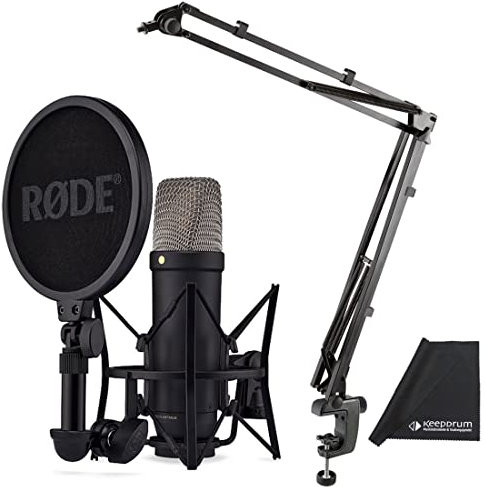 Rode NT1 5th Generation XLR - Micrófono USB de estudio (incluye trípode K&M 23840 articulado + gamuza de microfibra), color negro
