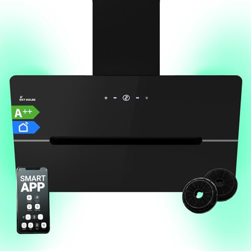 KKT KOLBE Dunstabzugshaube 90 cm | Wandhaube Kopffrei | Schwarz Glas | Smart WiFi App | Nachlaufautomatik | RGBW-LED | WLAN | SensorTouch Bedienung | ECCO909SHCM