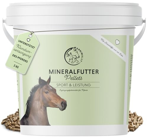 Sport & Leistung Mineralfutter Pferde getreidefrei - Ergänzungs Pferdefutter für Pferde mit Aminosäuren, Vitaminen, Mineralstoffen & Spurenelementen, wie Zink, Selen, Omega 3 & Jod (3 kg Eimer)