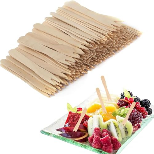 AOEVUIR 200 Pcs Posate Forchette Riutilizzabili Posate In Legno Forchette Frutta Bambini Forchette Piccole Forchette Per Dolce Posate Per Feste Snack Frutta Verdure