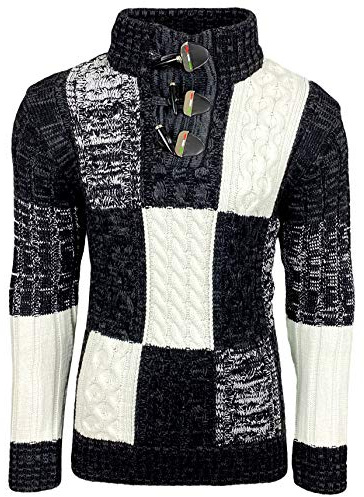 Subliminal Mode - Jersey de cuello alto para hombre, Jersey de punto grueso para el invierno BX51112, Negro , L