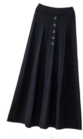 SUIUOI gonna invernale da donna, midi e lunghe, in lana e jersey, vintage, linea ad A, elegante, 3 # Nero, Taglia unica