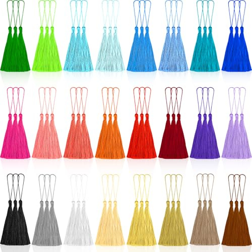 NEBURORA 120 Pcs Marque-Page Glands en Vrac 13 cm/5 Pouce 24 Couleurs Soyeux Fait Main Doux Mini Gland avec Boucles pour Artisanat Bijoux Porte-clés Faisant des Projets de DIY