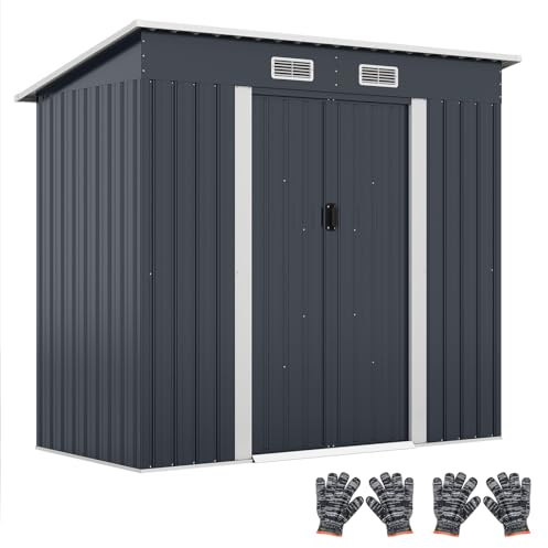 COSTWAY utrustningsskjul, utrustningshus med gångtak och skjutdörrar, trädgårdshus med luftventiler och galvaniserad metallram, cykelgarage, trädgårdsskjul för trädgård, gräsmatta, terrass, 213 x 112