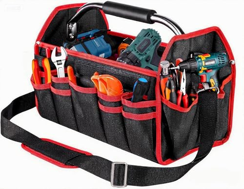 Frogetu Borsa per attrezzi, pieghevole, grande, borsa per attrezzi con tracolla regolabile e maniglia per il trasporto, scomparti interni ed esterni, custodia per uso domestico, elettricista