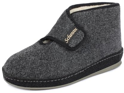 SCHAWOS Chaussons en feutre pour femme 2060, doublure chaude en laine vierge, fermeture Velcro, bottes d’intérieur, gris, 38 EU