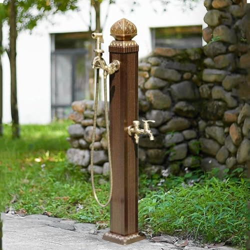 Garden Water Columns Outdoor Aluminum Fountain with Double Outlet Faucet and Spray Gun, Decorative Water Tap for Yard Hose Stand
