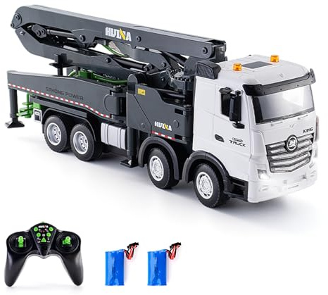 Tomvorks Camion Pompe à Béton télécommandé. Véhicule de Construction moulé sous Pression de qualité Supérieure pour Adolescents et Enfants avec Pompe à Eau Fonctionnelle, Lumières et Sons pour Jouer