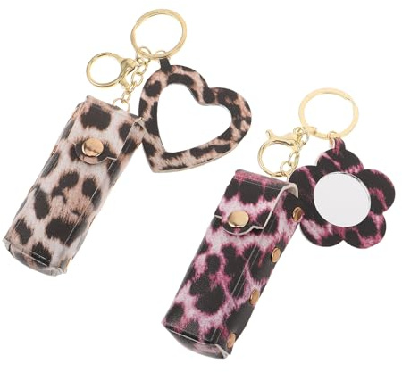 Mikinona 2 Pièces Pochette Lipstick Organizer Léopard Cuir PU Résistant avec Miroir Intégré Mini Trousse de Voyage Compacte pour Lèvres et Soin Porte-Lipstick Portable pour Femmes